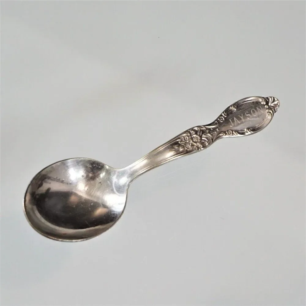 Vintage Baby Spoon Engraved JAYSON Victorian Rose Pattern Wm Rogers & Sons IS